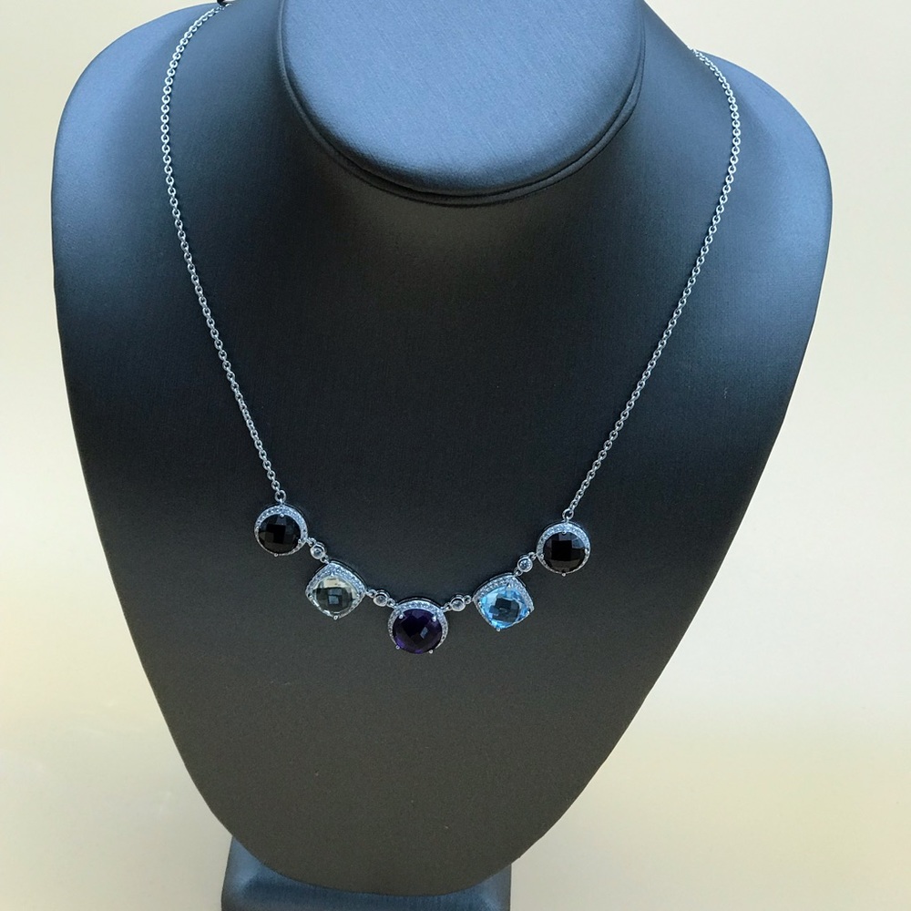 Sterling Silver Amethyst Sky Blue Topaz Necklace.